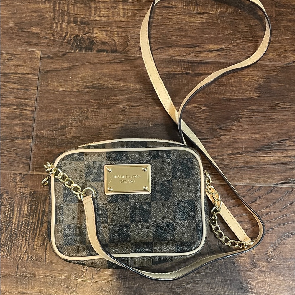 Michael Kors Black and Tan Checkered Crossbody Bag